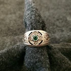 Vintage USA CG Sterling Silver Celtic Emerald Green Cross Ring Size 14