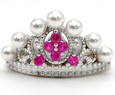 Diadem behandelter Rubin & Süßwasserperlen 925 massiv Sterlingsilber Ring Gr. 6 IB2-5