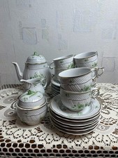 HOLLOHAZA Vintage Porzellanset 1831 21teilig grüne Blumen