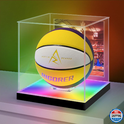 LASOA Basketball Display Case with RGBW LED Light, Self-Assembly Acrylic Display