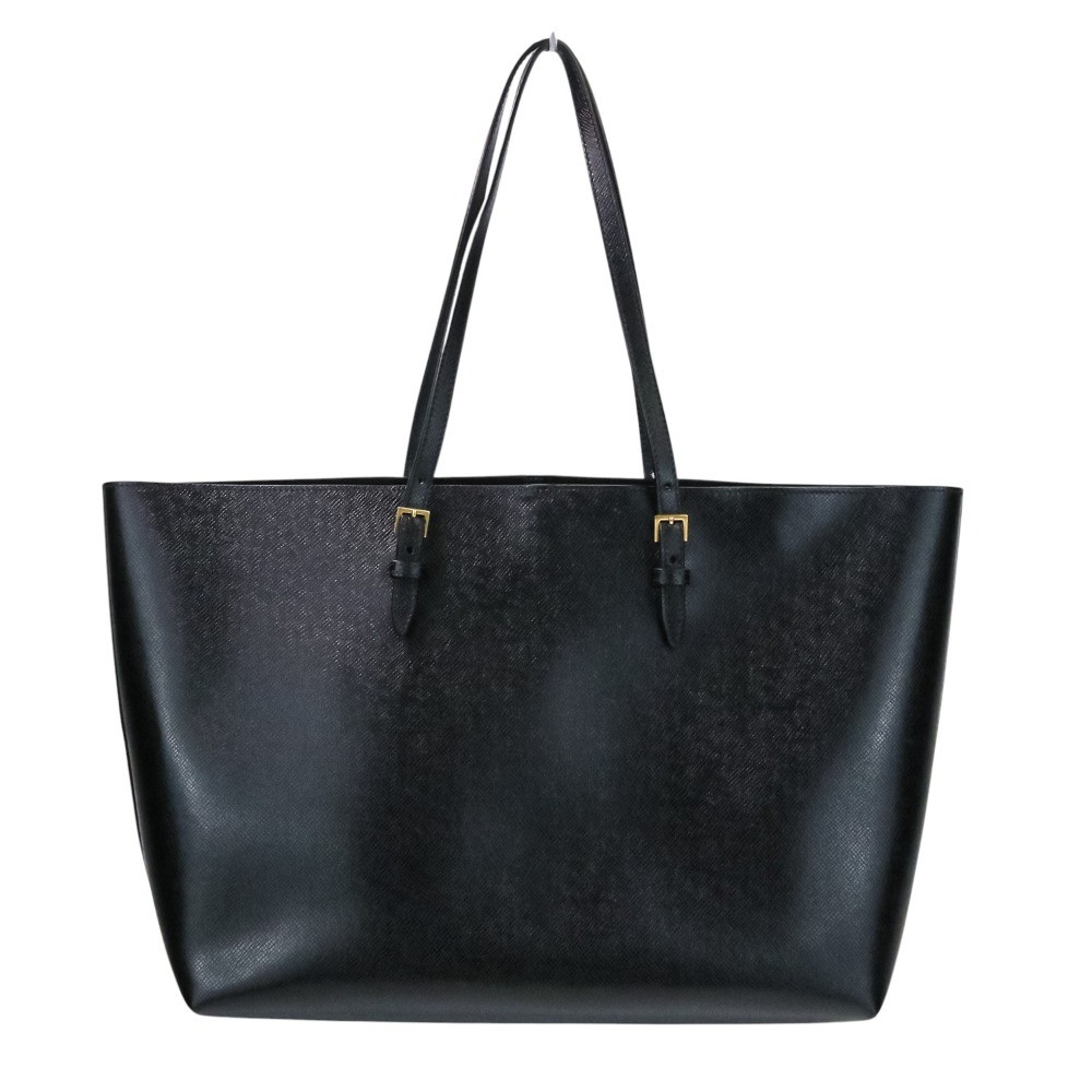 SAINT LAURENT PARIS Leather Tote Bag with East West Pouch, Black