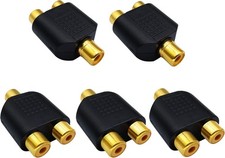 5-Pack RCA Y Splitter Adapter 1 Female to 2 Female Gold-Plated AV Audio Video