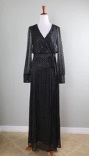 BALTIC BORN NEW $79 Black Sparkle Paillettes Maxi Belted Dress Size Medium