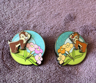 Disney Chip & Dale Blumen Emaille Pin Set Menge 2 Pins/Buttons/Patches