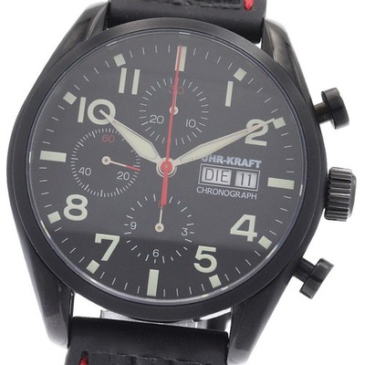 UHR-KRAFT Chronograph Day-Date Automatic Black Dial 44mm SS Rubber From Japan