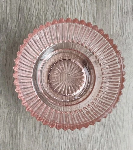 Pink Depression Glass Serving Bowl 4" Wide Ribbed Edging