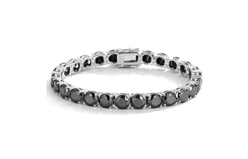 Shiny 20.16CT Deep Round Cut Black Onyx & 935 Argentium Silver Tennis Bracelet - 第 1/8 張圖片