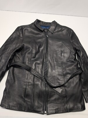 Wilsons Leather Pelle Studio Black Jacket Womens L Full Zip Black Mid Length GUC