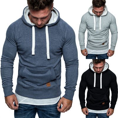 Herren Basic Kontrast Kapuzenpullover Sweatshirt Pullover Hoodie Sweater 1-04027