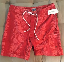 NEW J. Crew Men  s 34 Swimtrunks Hawaiian Red Pomegranate Drawstring Board Shorts