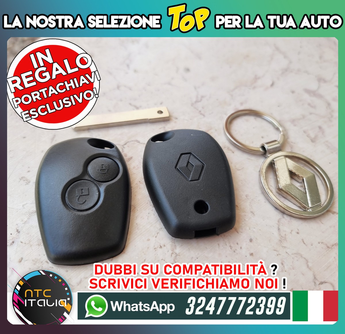 Guscio Chiave Telecomando Per Renault Clio, Twingo, Megane - Cover 2 Tasti, Sostituzione Originale - Foto 4