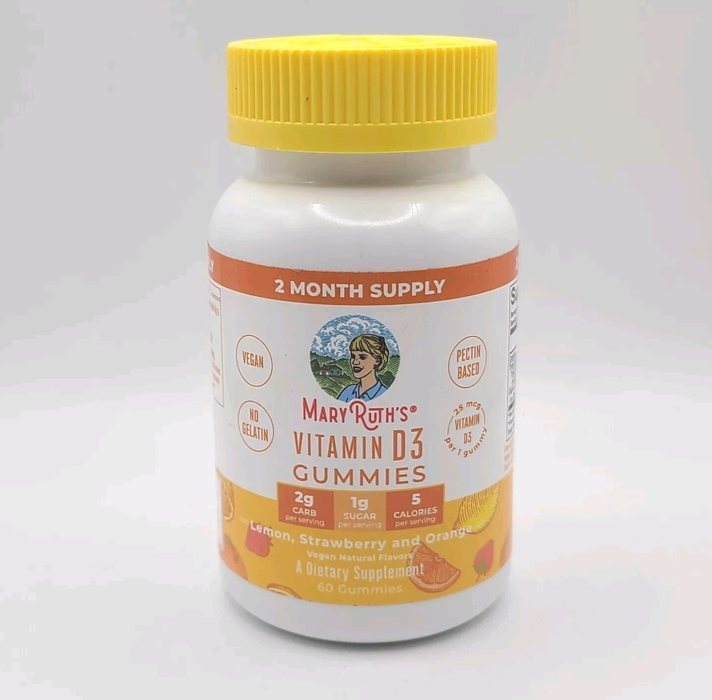 Mary Ruth's Vitamin D3 Gummies - Lemon Strawberry & Orange - 25mcg 60 Count NEW