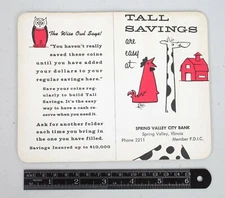 Vintage Spring Valley City Bank Coin Saving Folder Illinois Animals Giraffe Owl 