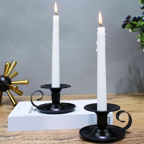 Vintage Iron Black Candlestick w/ Handle Taper Candle Holder for Wedding Decor - Picture 4 of 5