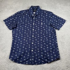 Polo Ralph Lauren Shirt Mens Medium Blue Anchor All Over Print Boating Button
