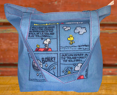 Peanuts Snoopy Denim Tote Bag Large Ladies Embroidered Comic Strip