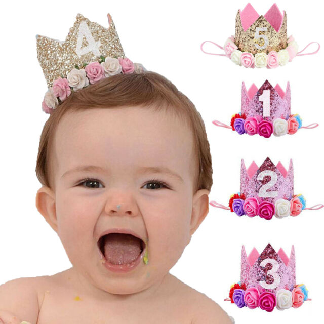 First Birthday Party Hat for Baby Girl Flowers Princess Crown Decor Lovely Cap