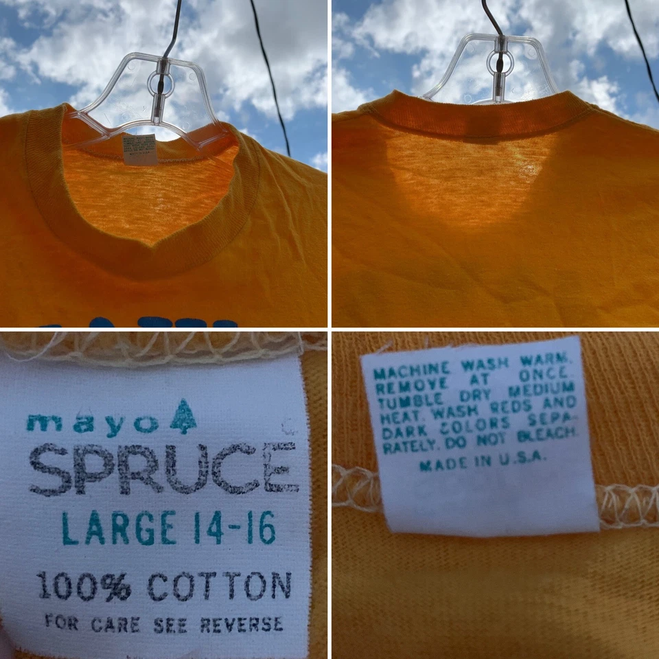 Vintage JAWS T-Shirt Yellow Mayo Spruce Single Stitch Iron On Graphics L 14 16 - Image 2 of 4