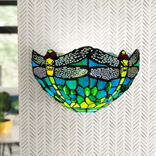 Image of Tiffany Style 12 inch Wall Lamp Green Stained Glass Handcrafted Light Uplighter.