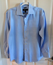 Pronto Uomo Shirt Men s Size 17 32/33 Blue Non Iron Slim Fit Dress Button Up