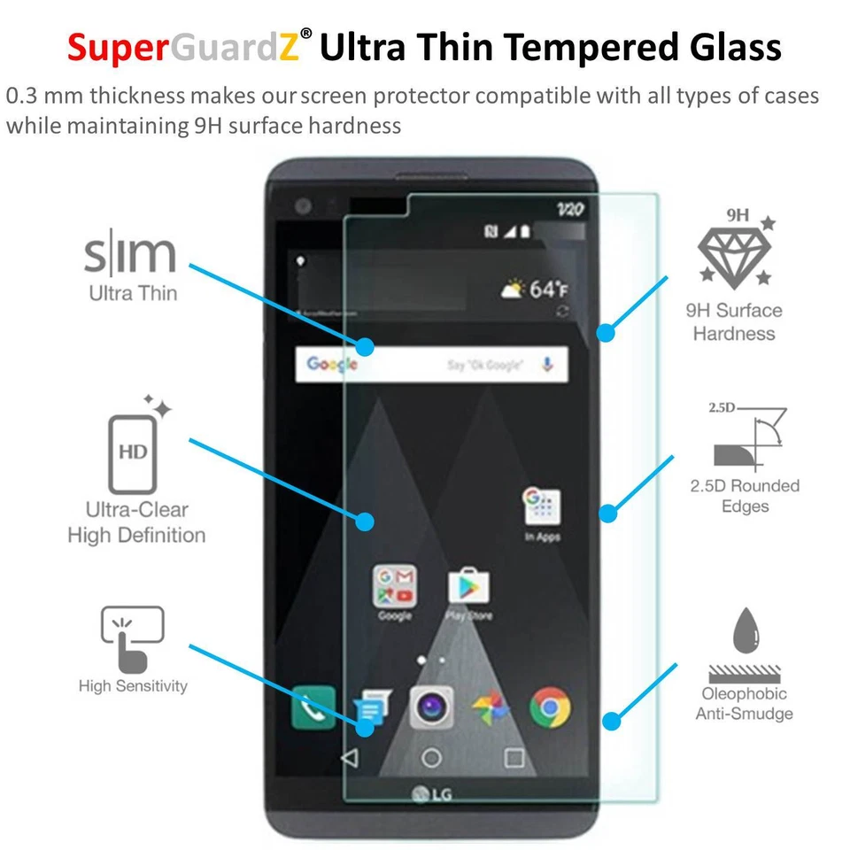 2X SuperGuardZ® Tempered Glass Screen Protector Guard Shield Cover For LG V20 - Image 3 of 4