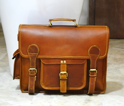 leather messenger bag for men 16 inch laptop satchel briefcase brown bag new