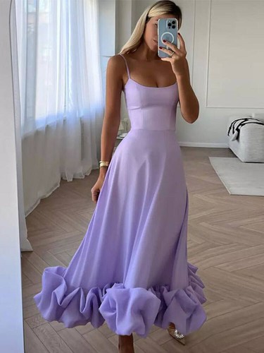Abito Fata Rosa Piegate Camicia Abito Donna Elegante Senza Maniche Senza Schiena Lungo D - Foto 15 di 19