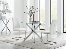 NOVARA 100cm Round Chrome Dining Table & 2 Faux Leather Lorenzo Dining Chairs