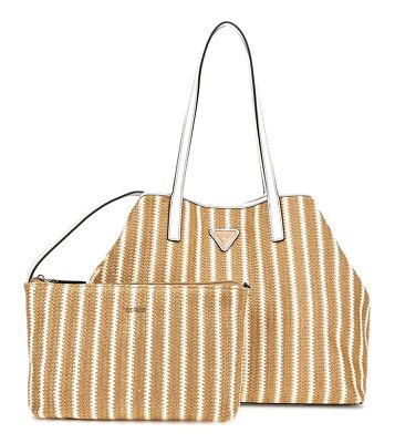 GUESS Vikky II 2 in 1 Tote Bag L Shopper Tasche Natural Multi hellbraun weiß Neu