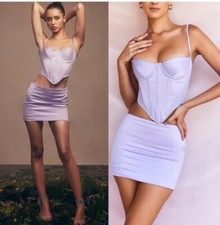 NWOT House Of Cb Elodie Orchid Satin Mini Skirt S in Lilac Purple Satin 