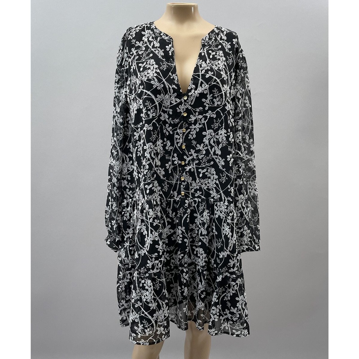 sachin and babi light blue dress LOFT Dress Women L Black Vine Floral Print Drop Waist Shirt Button Flowy