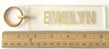 Vintage “EVELYN” Clear Gold Large Keychain Key Ring New-Old Stock