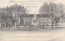 Old postcard GAP HAUTES-ALPES place ladoucette barracks written