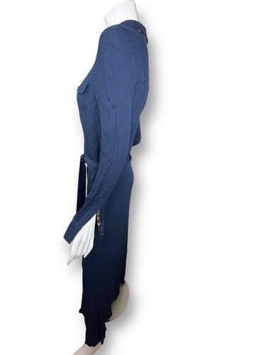 Soft Surroundings Navy Savanna Maxi Dress 1/2 Button Size M Long Sleeve Rayon - 第 2/7 張圖片