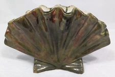 Clam Shell Fan Vase Blended Glaze Majolica Style Ceramic Pottery Schoop? MCM