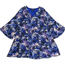 Lane Bryant Dress Womens 14 Blue Abstract Paisley Bell Sleeves Artsy Boho Whimsy