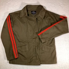 Haute Monde Women’s Jacket Size Large L Olive Green With Red Stripes Military