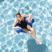 Big Joe U-shaped Noodle Sling Chair Pool Float, Red Blue Stripe with Cup Holder
