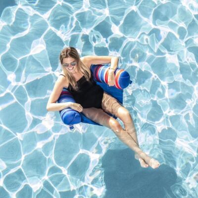 Big Joe U-shaped Noodle Sling Chair Pool Float, Red Blue Stripe