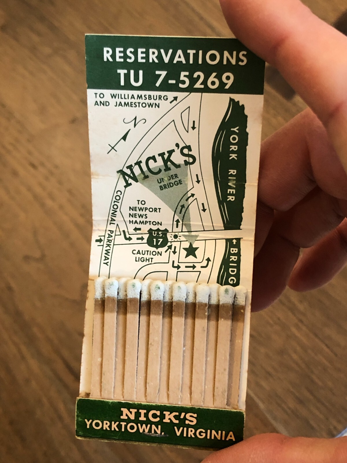 Vintage Nick's Seafood Pavilion Restaurant Matchbook, Yorktown VA