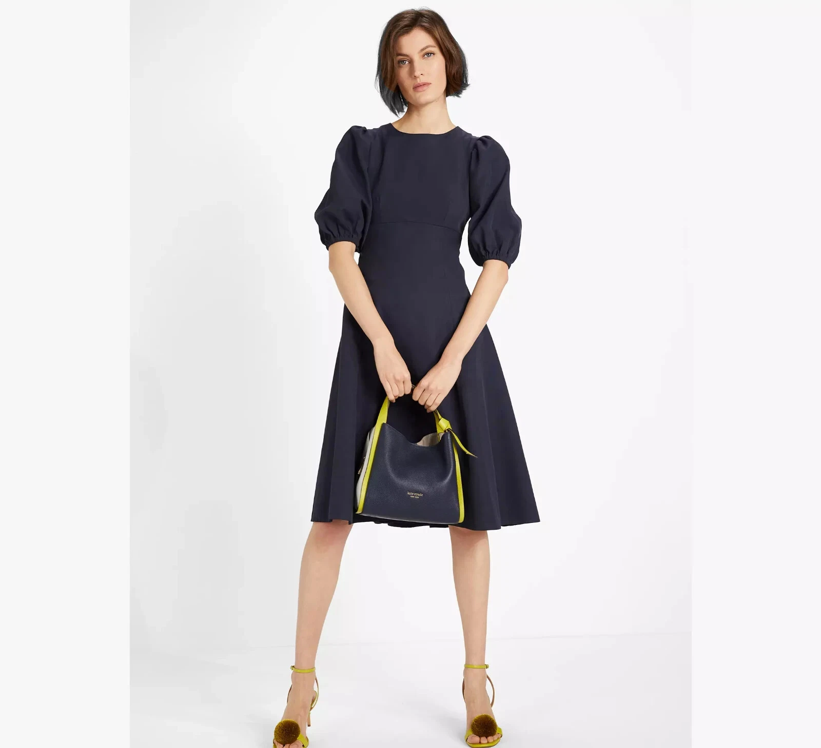Abito Kate Spade impreziosito da perle schiena aperta nuovo con etichette nuovo UK 12 blu navy prezzo consigliato £ 350