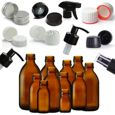 Amber GLASS Bottles For Soap dispenser, Atomiser spray, Medecine, Liduid & more