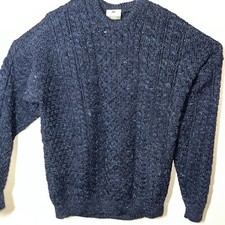 Carraig Donn Sweater Womens Xl Blue Wool Pullover Crew Neck Cable Knit Fisherman