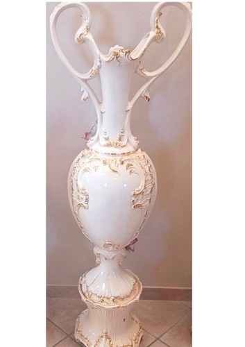 Anfora Piedistallo Ceramica Italiana Capodimonte Vaso Fiori Vintage Oro 150 cm - Foto 5 di 11