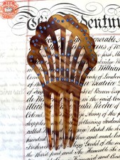 Vintage Art Deco Hair Comb Bakelite Faux Tortoise Blue Rhinestone Accents