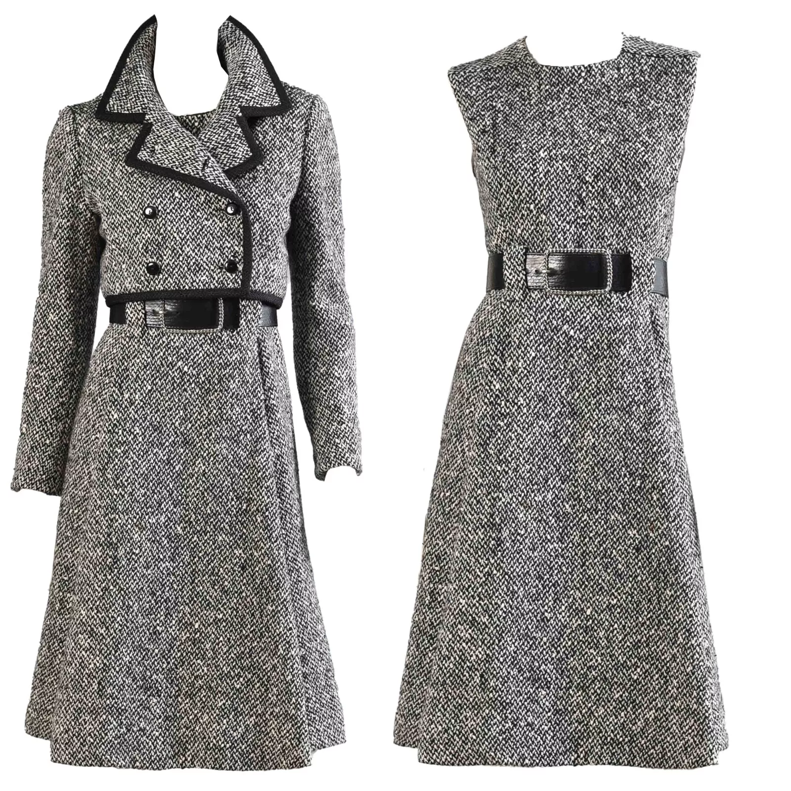 veste robe vintage années 60 laine épaisse blazer shift crop ceinturée jupe Dior