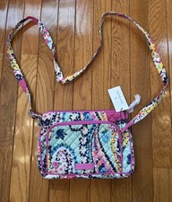Vera Bradley Wildflower Paisley Quilted RFID Crossbody Bag Pink Strap NWT