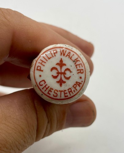 Circa 1890s PHILIP WALKER Porcelain Bottle Stopper, CHESTER PA