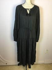 Old Navy Midi Dress Sz M Woman Gray Embroidered Tiered Cinched Waist Boho Pocket