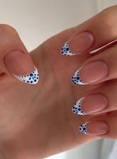 Blue and white French tip press on nails. Cus...
